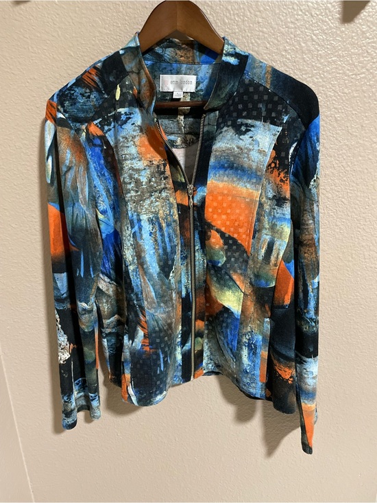 erin london Jackets & Blazers - erin london Blue, Orange & Black Abstract Zip Jacket